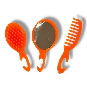 Vintage 80s Mattel Barbie Orange Mirror Comb and Brush Set EUC B-1